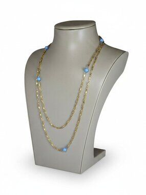 Vintage Women's Gold Plated Blue Station Necklace